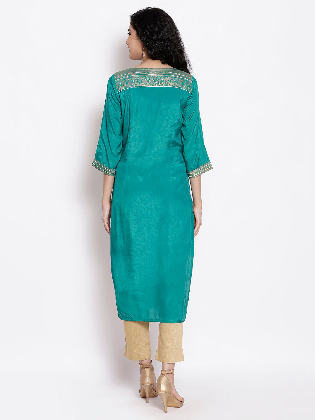 Green Floral Printed Kurta &amp; Trousers Set