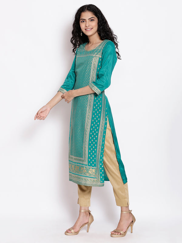 Green Floral Printed Kurta & Trousers Set
