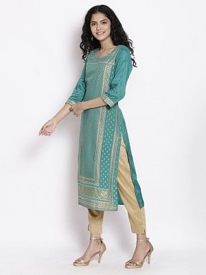 Green Floral Printed Kurta &amp; Trousers Set