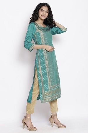 Green Floral Printed Kurta &amp; Trousers Set