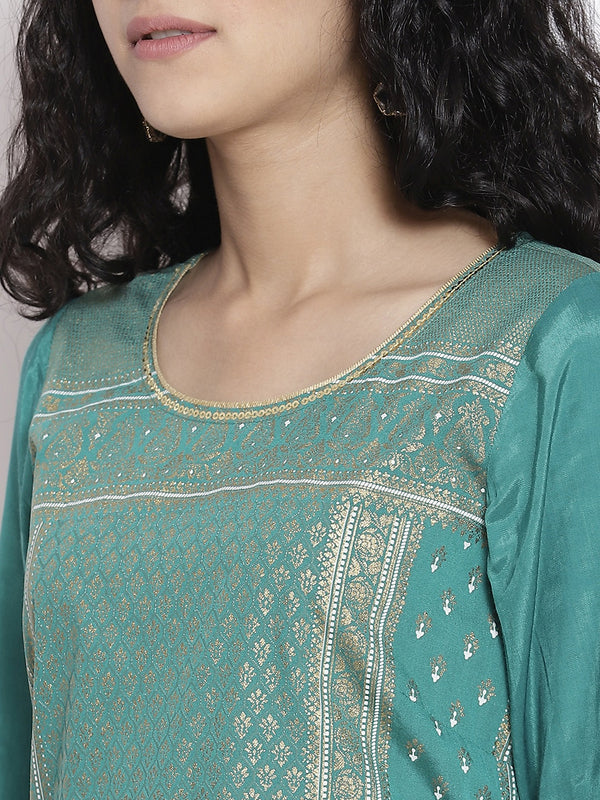 Green Floral Printed Kurta & Trousers Set