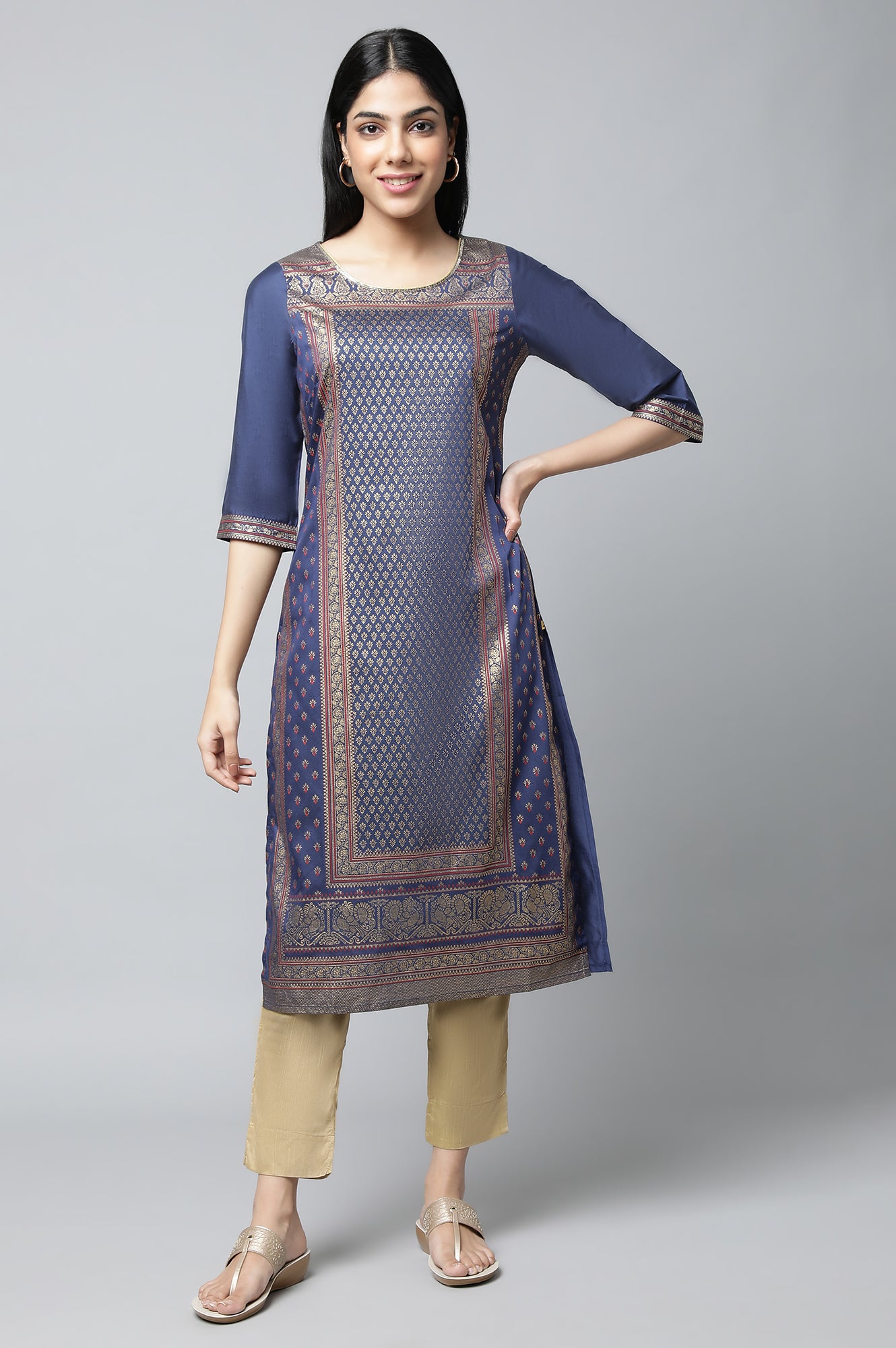 Navy Blue Printed kurta Set