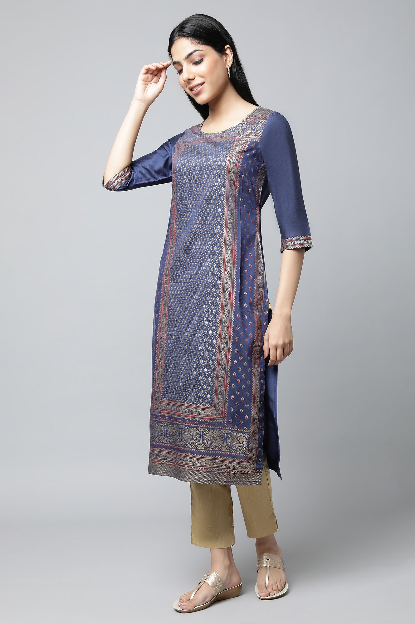 Navy Blue Printed kurta Set