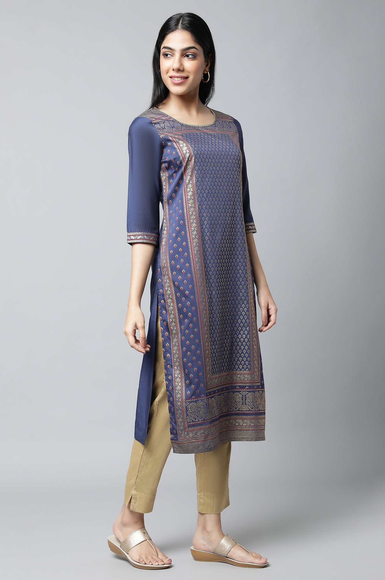 Navy Blue Printed kurta Set