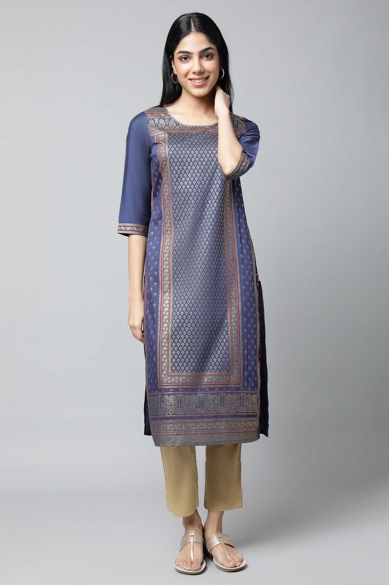 Navy Blue Printed kurta Set