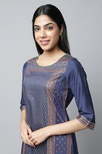 Navy Blue Printed kurta Set