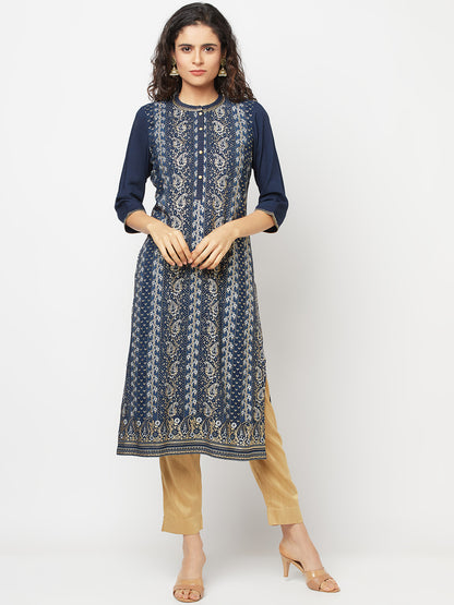 Blue Floral Printed LIVA kurta &amp; Trousers Set