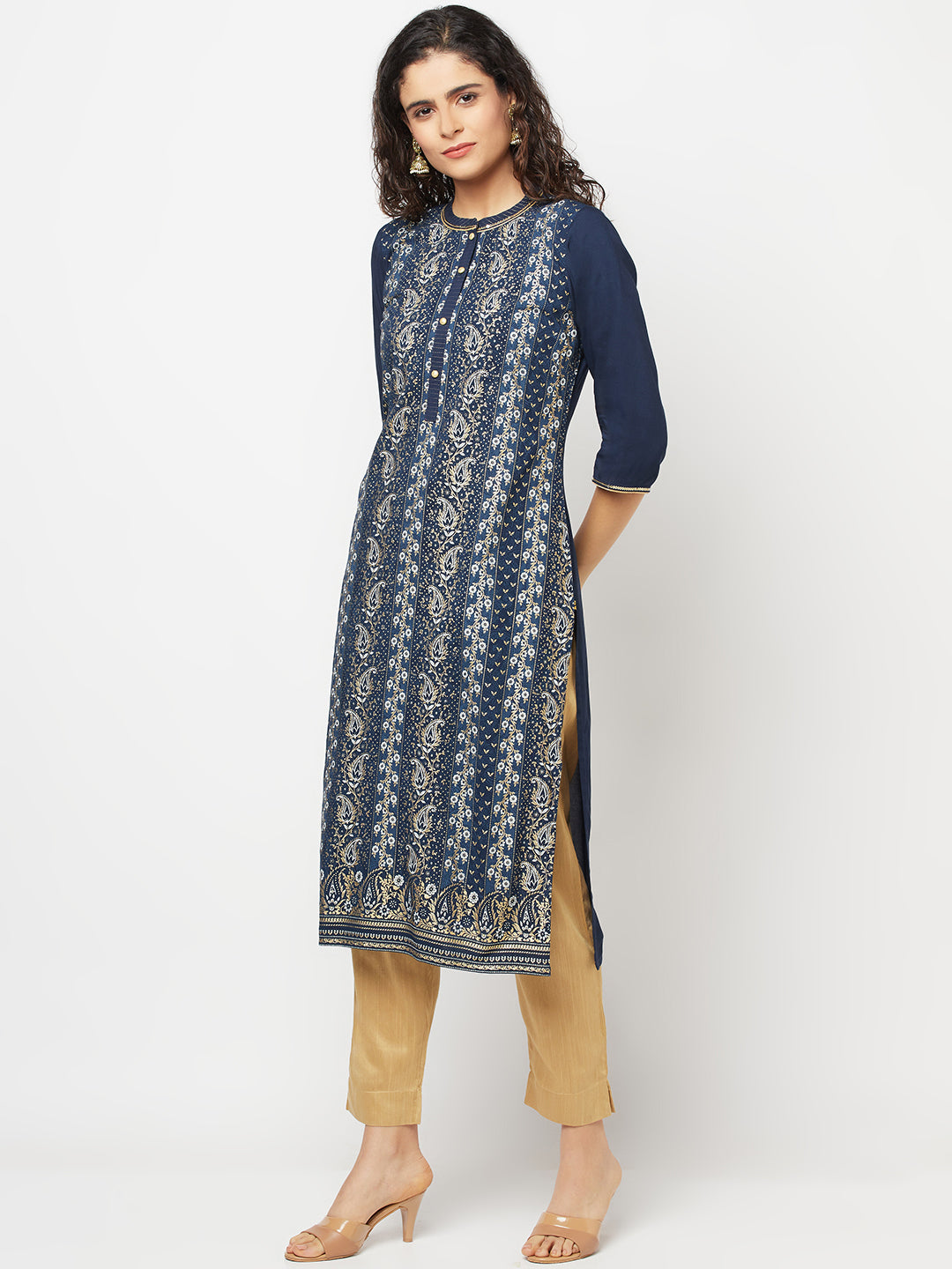 Blue Floral Printed LIVA kurta &amp; Trousers Set