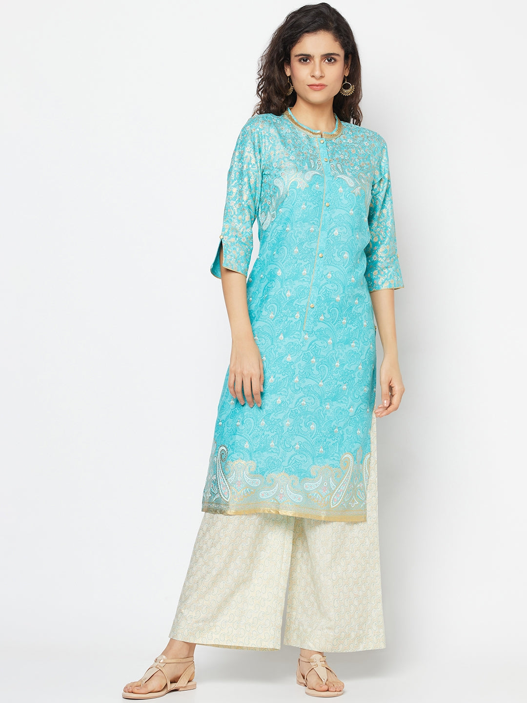 Blue Festive kurta and Palazzo Set - M