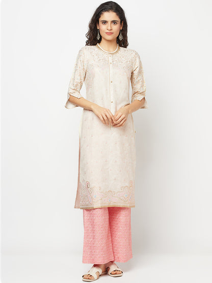 White Printed Kurta And Palazzo Set