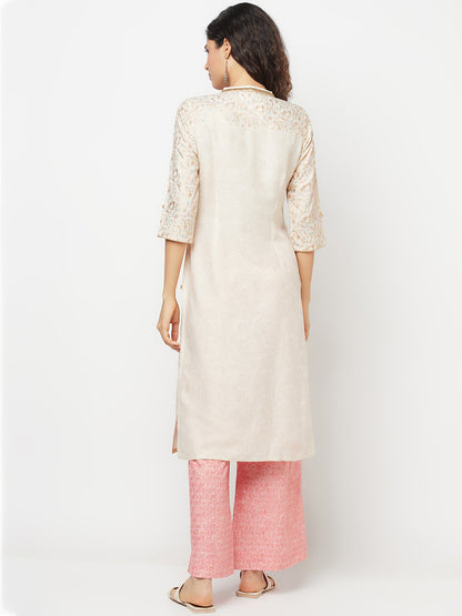 White Printed Kurta And Palazzo Set