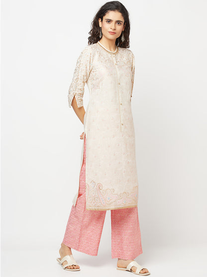 White Printed Kurta And Palazzo Set