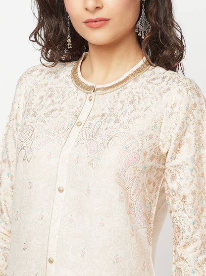 White Printed Kurta And Palazzo Set