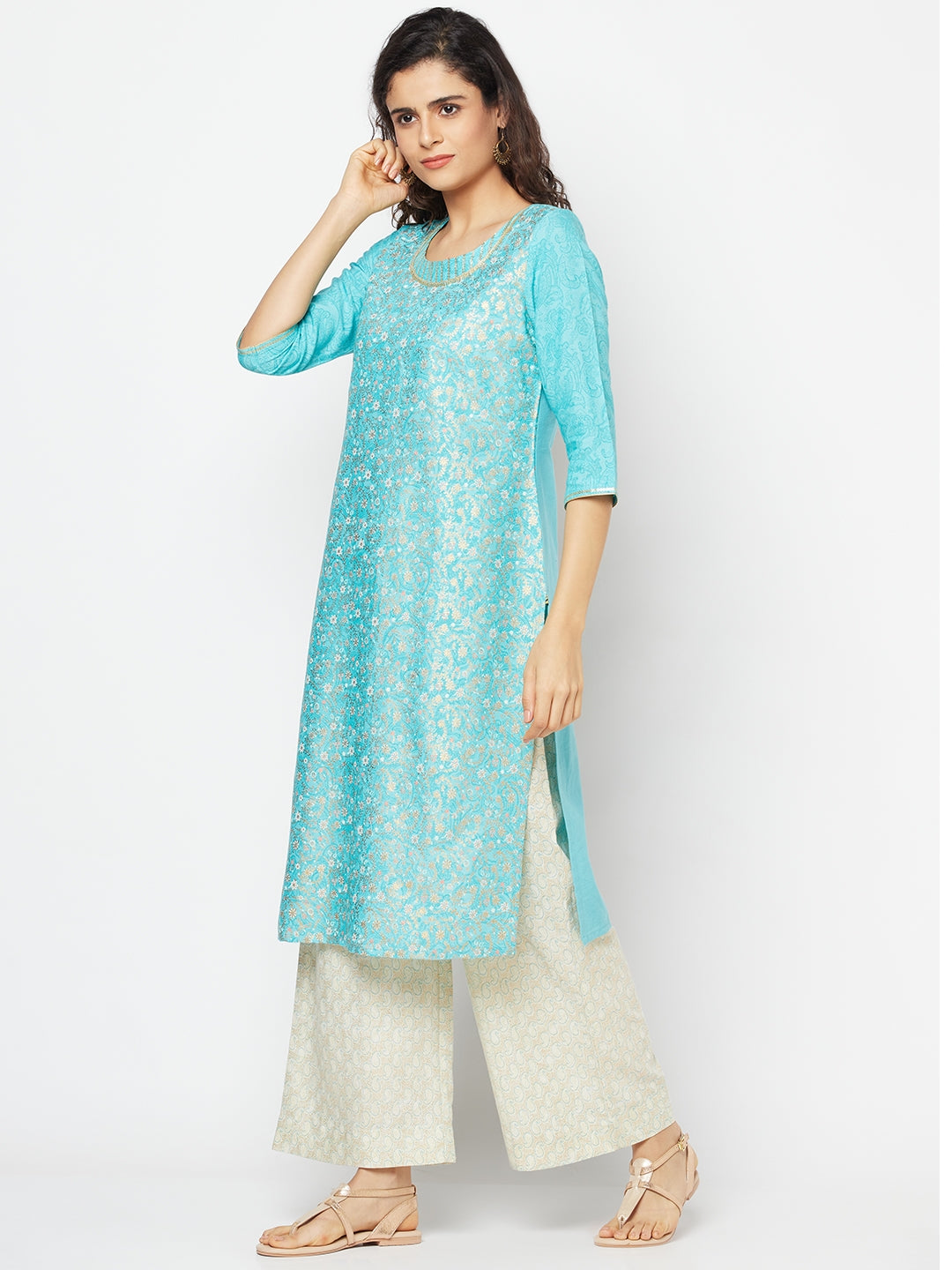 Blue Festive Kurta and Palazzo Set