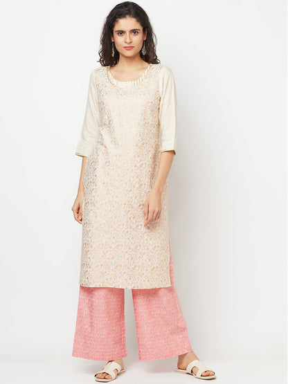 White Printed Kurta And Palazzo Set