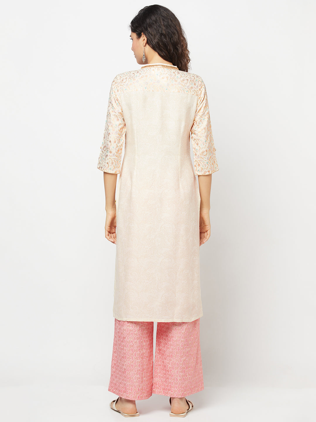 White Printed Kurta And Palazzo Set