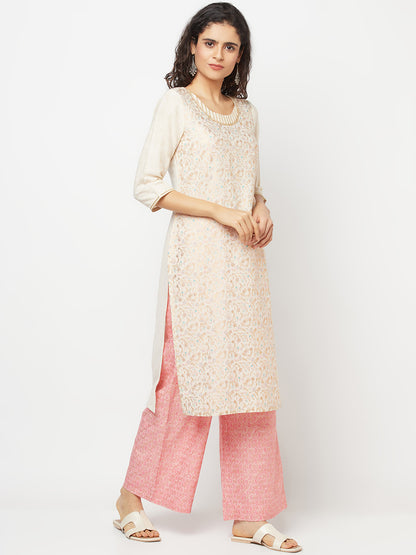 White Printed Kurta And Palazzo Set