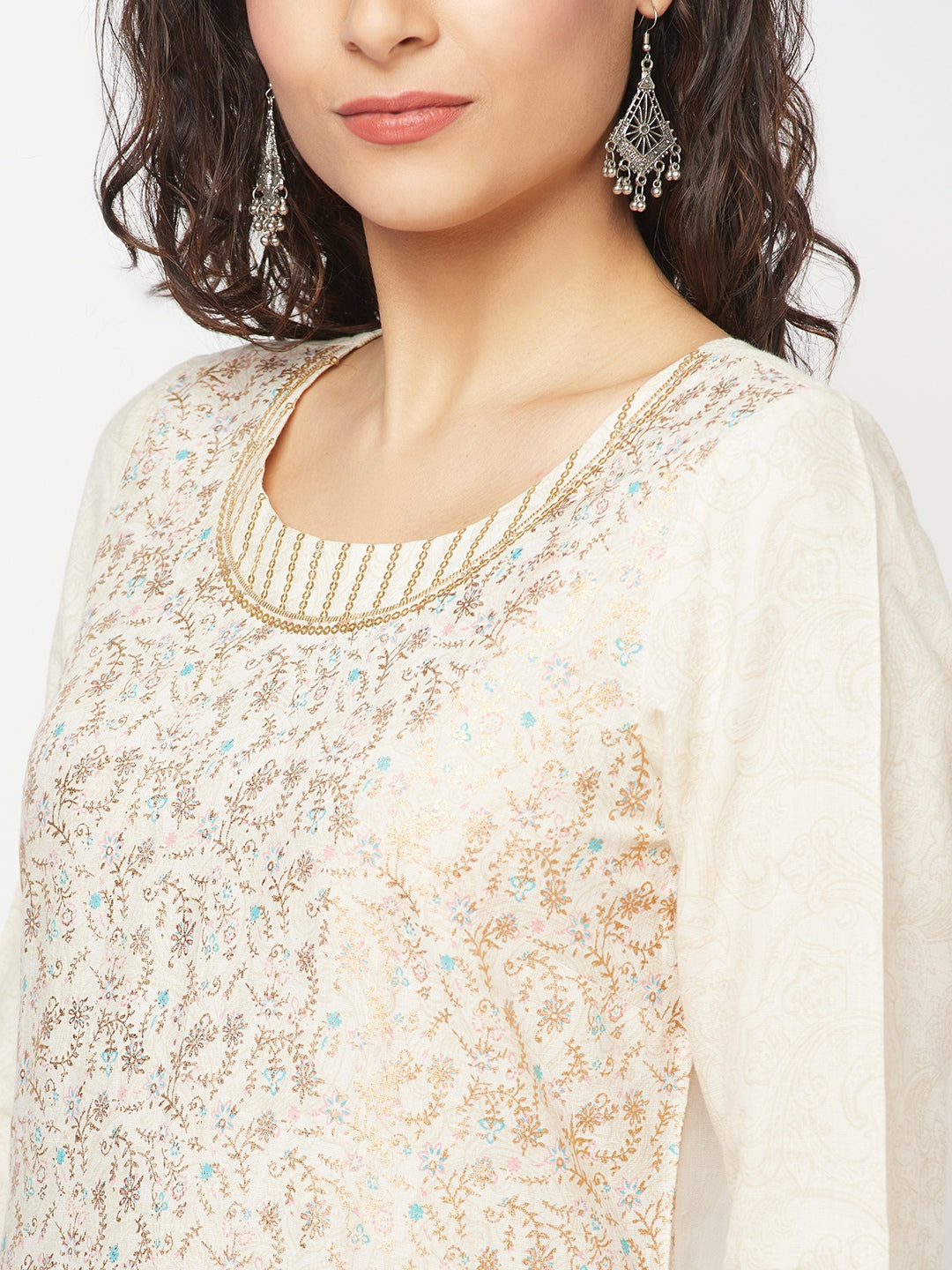 White Printed Kurta And Palazzo Set