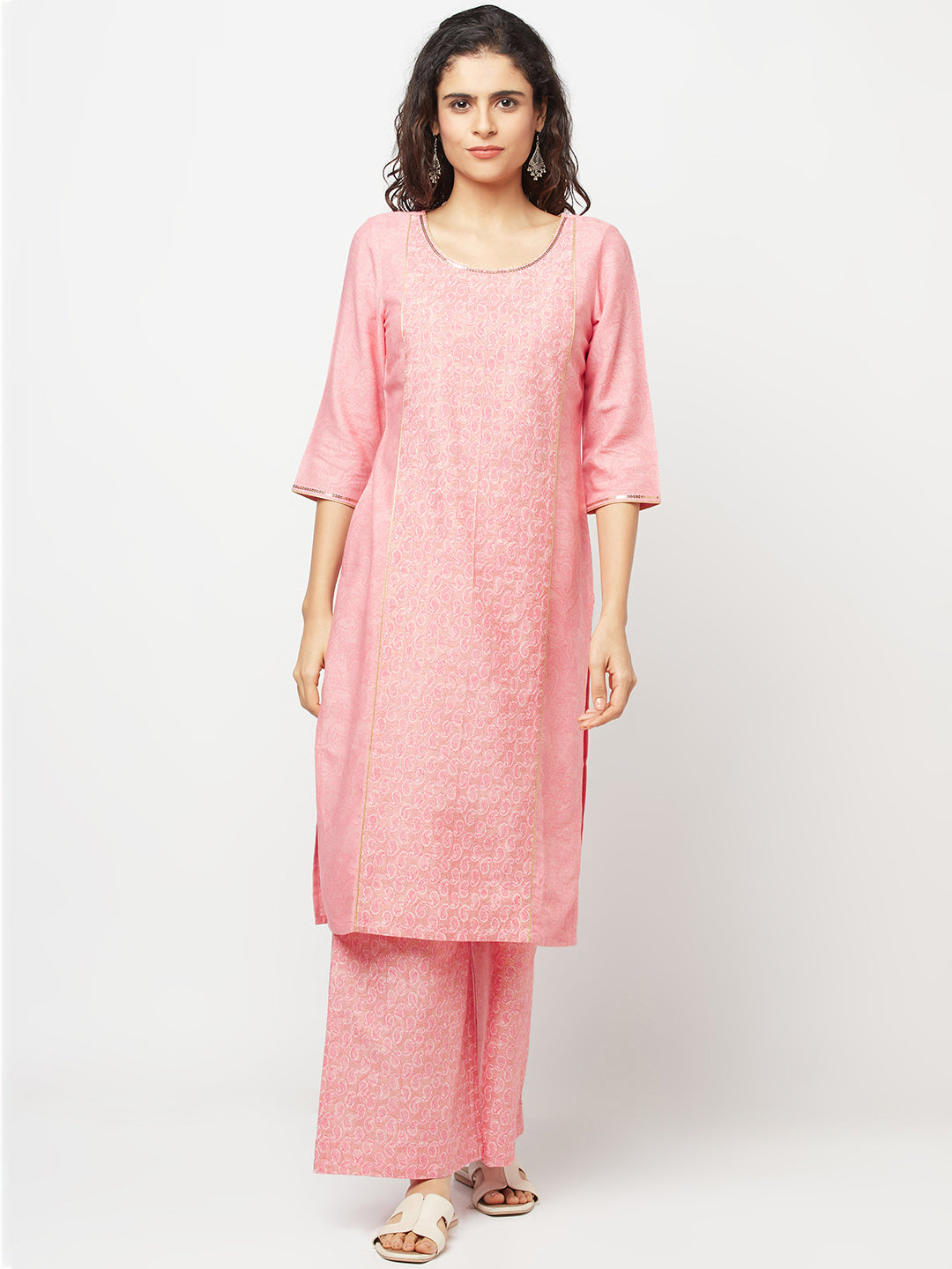 Pink Printed Kurta and Palazzo Set