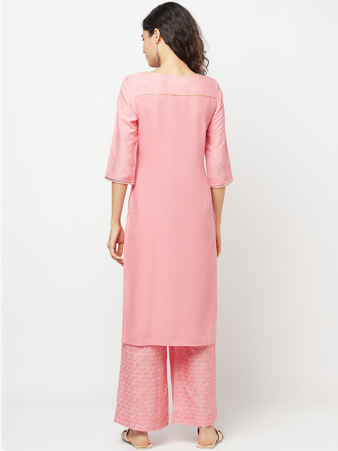 Pink Printed Kurta and Palazzo Set