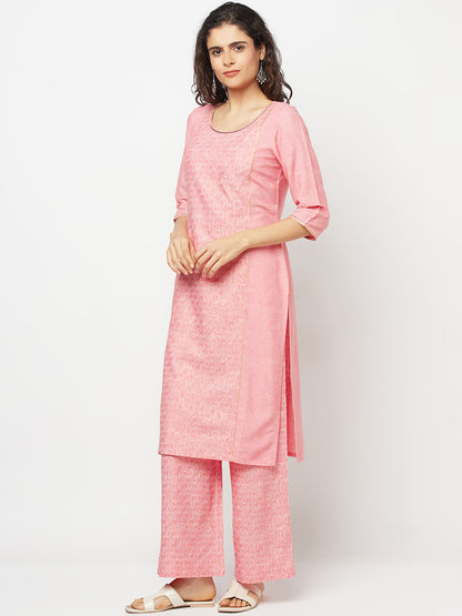 Pink Printed Kurta and Palazzo Set