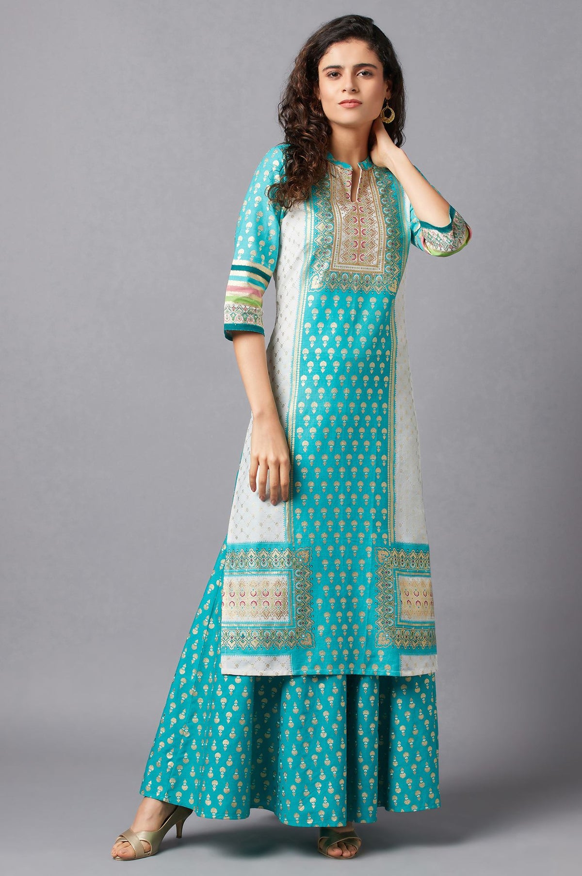 Green Festive kurta & Semi Flared Palazzo - XS
