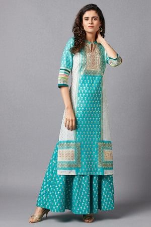 Green Festive kurta &amp; Semi Flared Palazzo