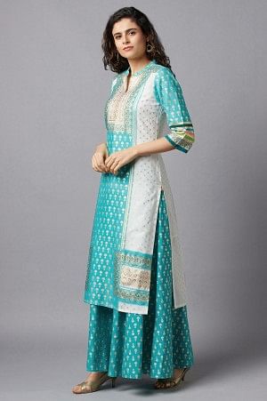 Green Festive kurta &amp; Semi Flared Palazzo