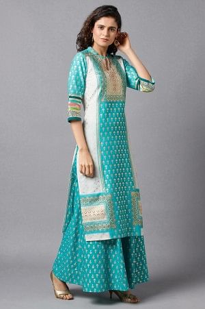 Green Festive kurta &amp; Semi Flared Palazzo