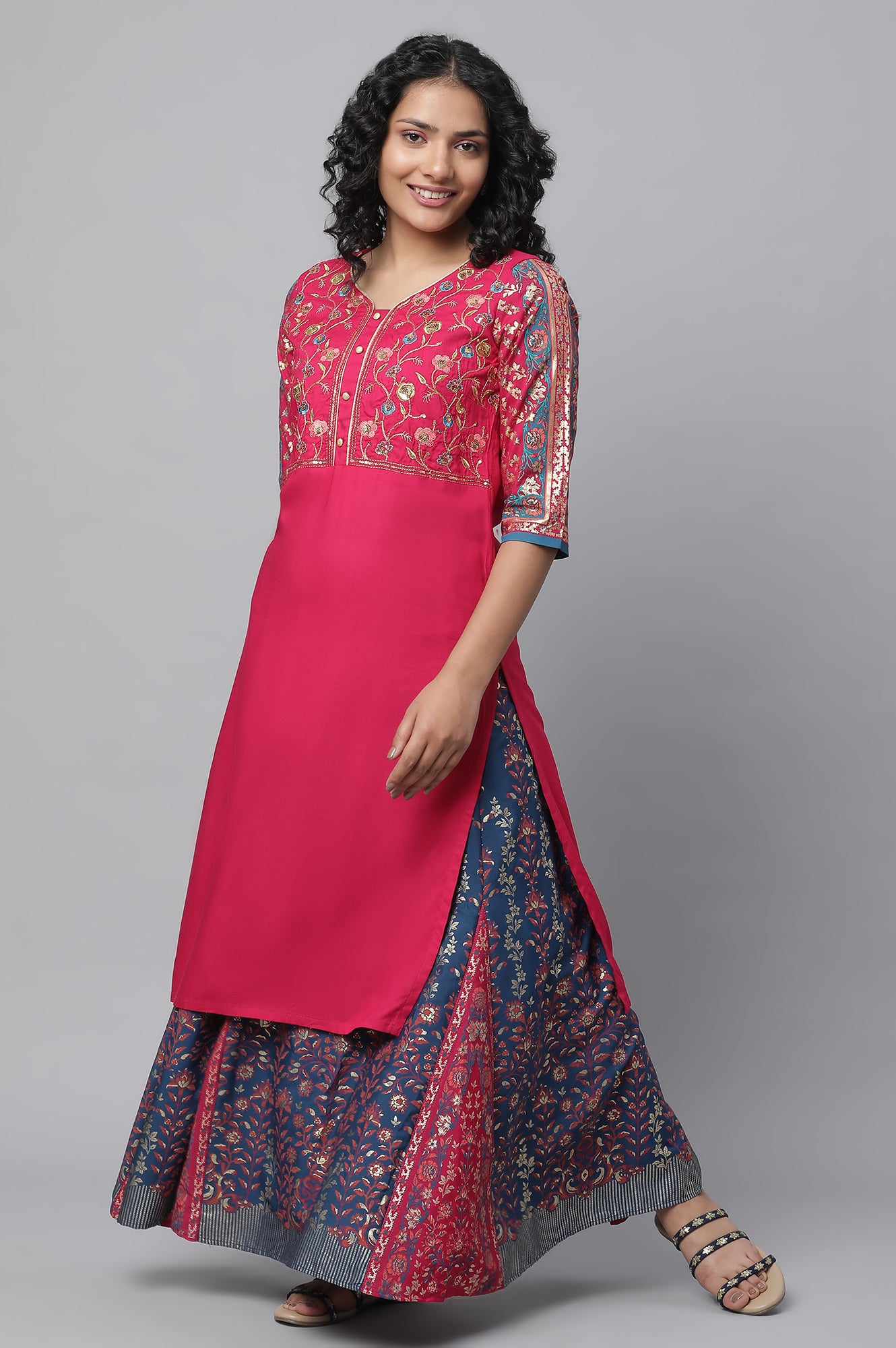 Pink Festive Ethnic kurta &amp; Skirt Set