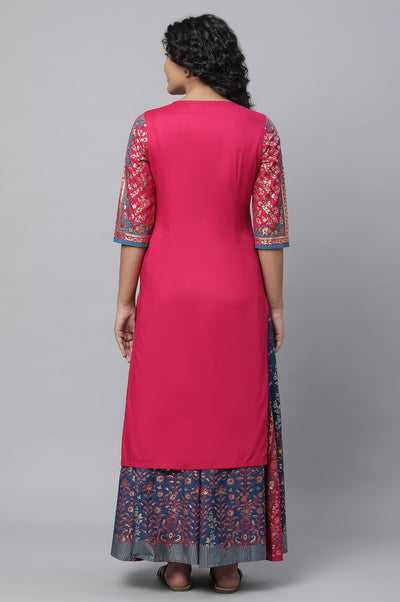 Pink Festive Ethnic kurta & Skirt Set