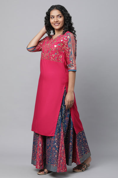 Pink Festive Ethnic kurta & Skirt Set