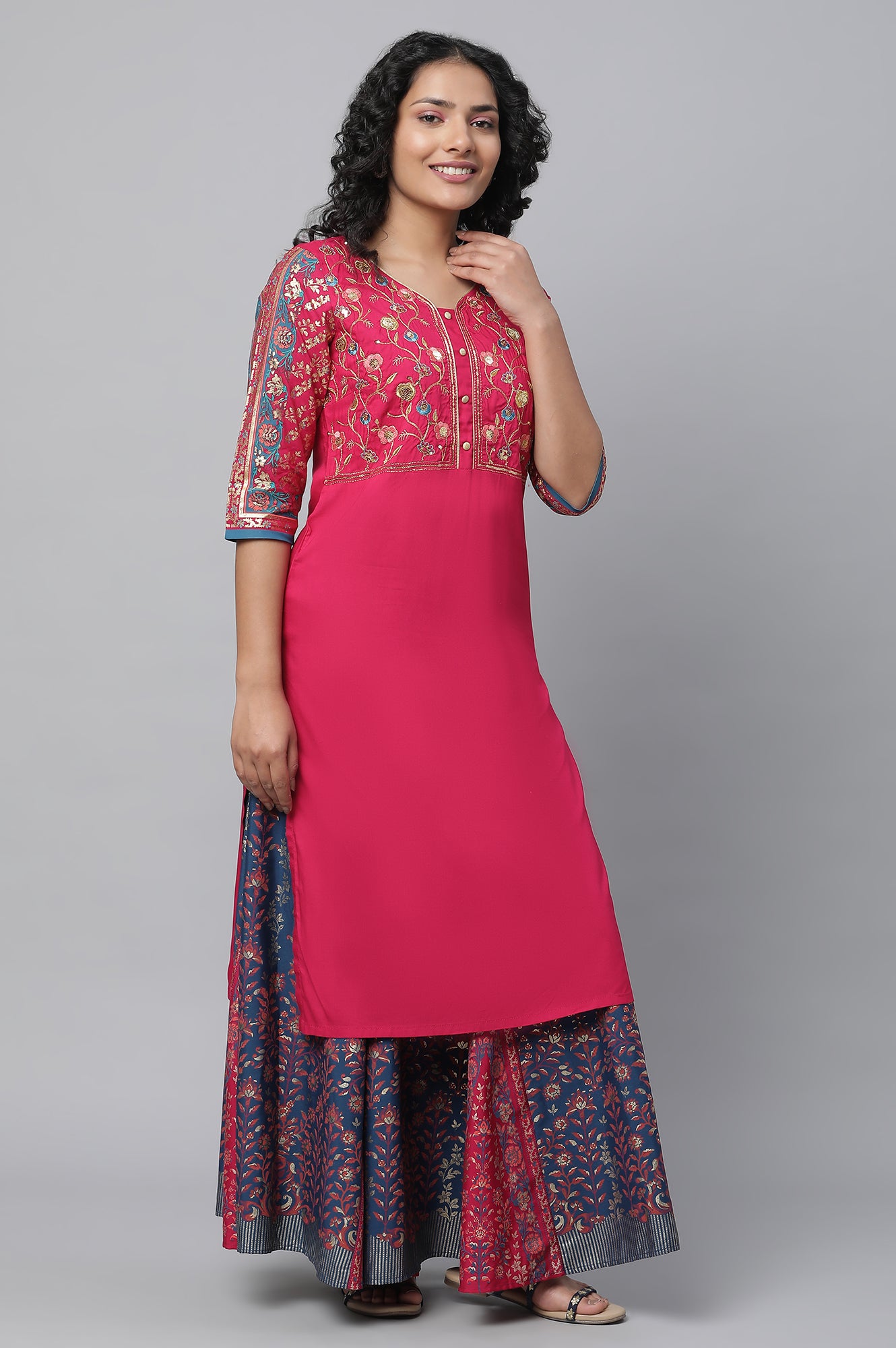 Pink Festive Ethnic kurta &amp; Skirt Set