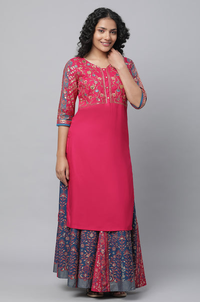Pink Festive Ethnic kurta & Skirt Set