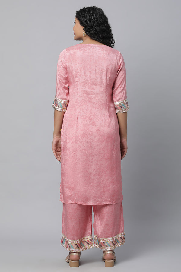 Pink Printed Liva kurta & Palazzo Set