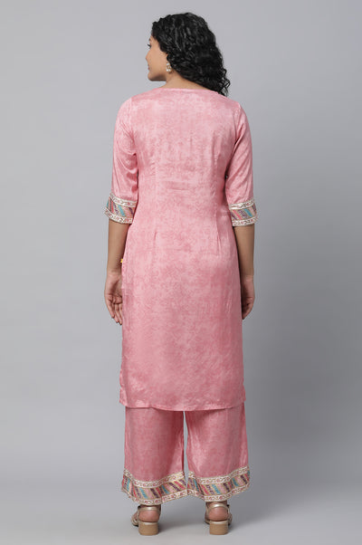 Pink Printed Liva kurta & Palazzo Set
