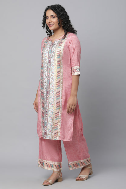 Pink Printed Liva kurta &amp; Palazzo Set