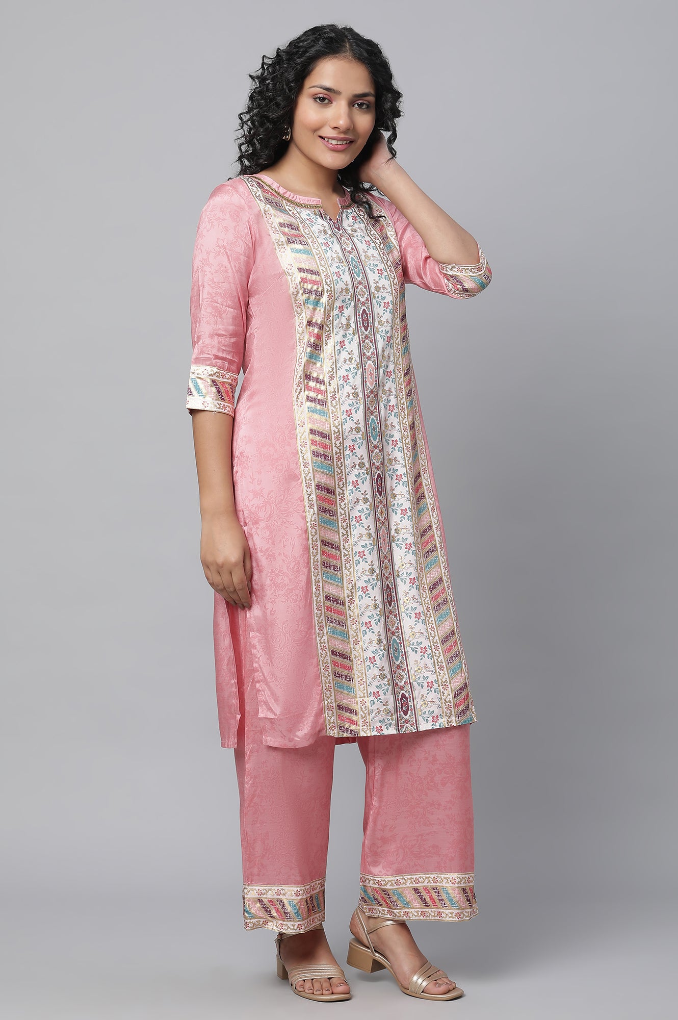 Pink Printed Liva kurta &amp; Palazzo Set