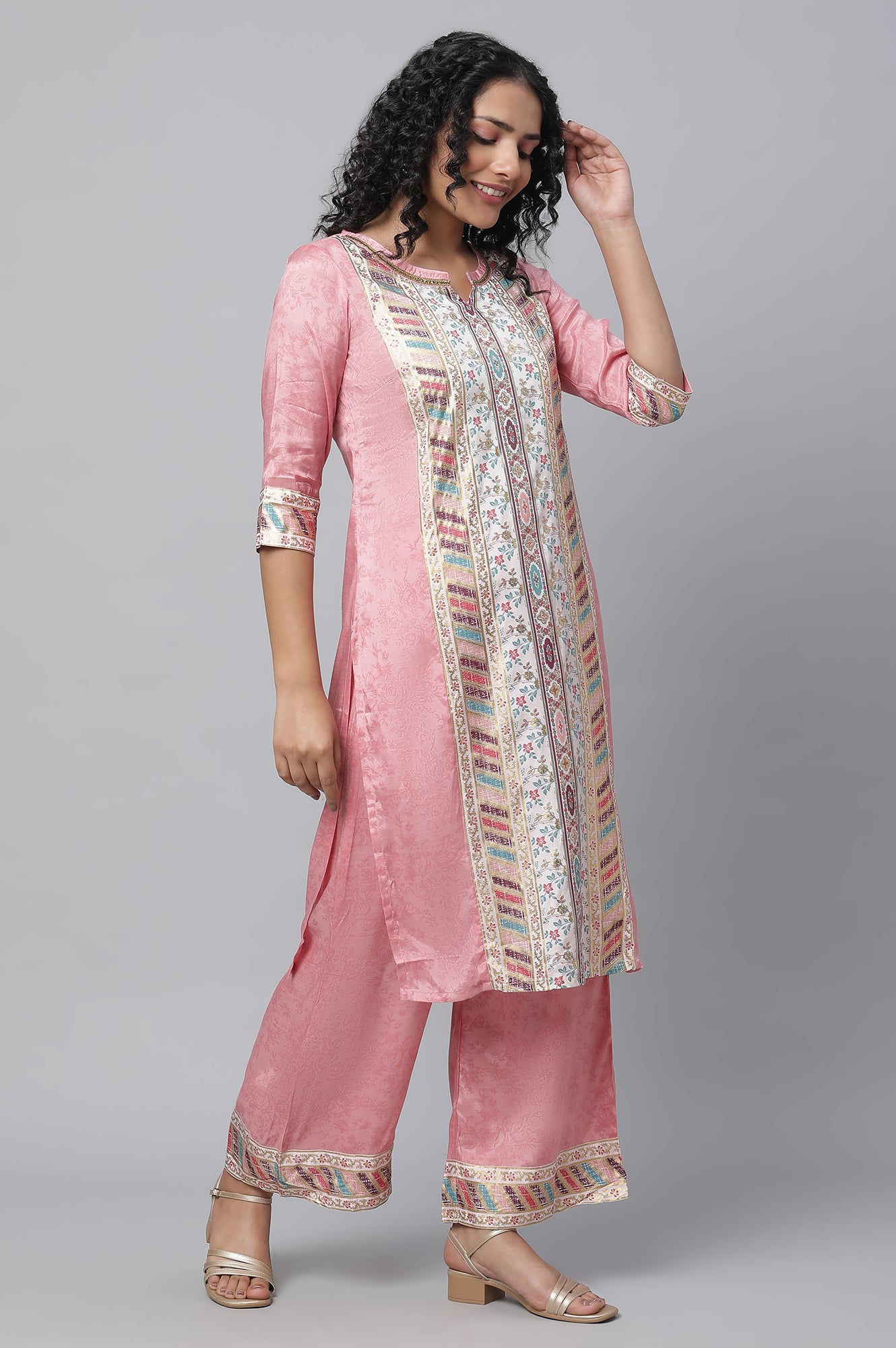 Pink Printed Liva kurta &amp; Palazzo Set