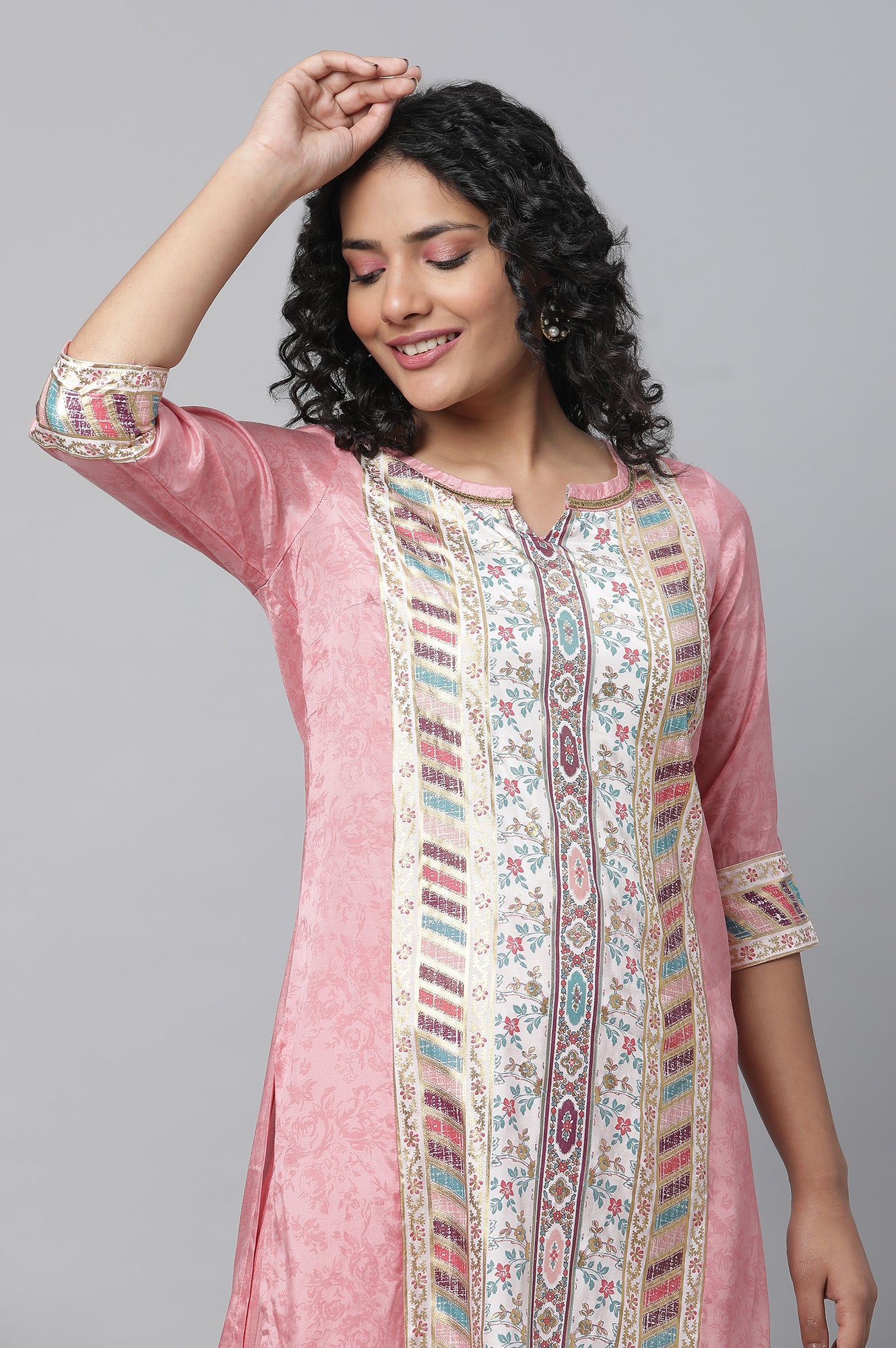 Pink Printed Liva kurta &amp; Palazzo Set