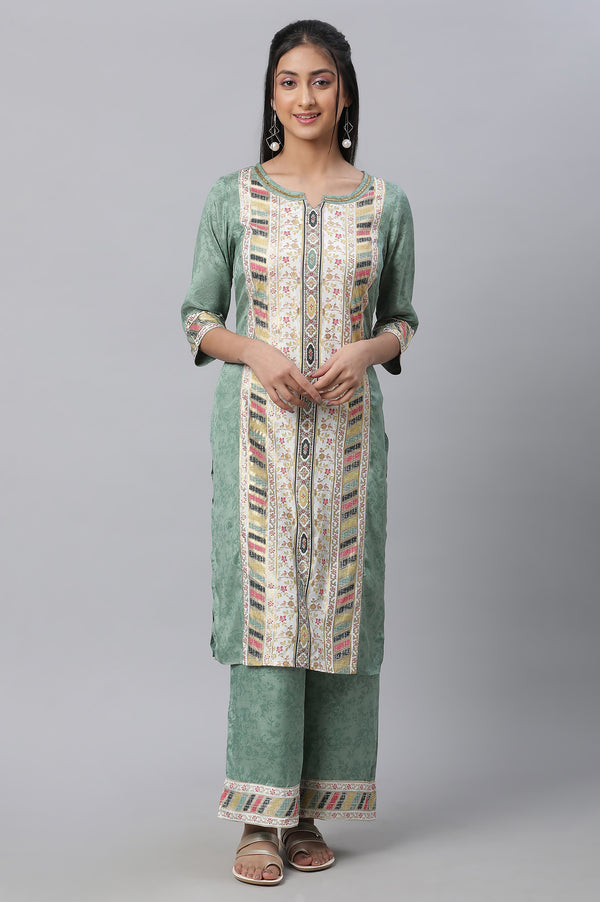 Green Printed kurta & Straight Pants Set