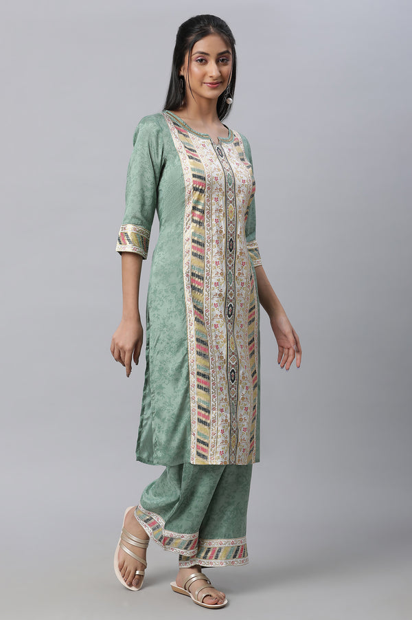 Green Printed kurta & Straight Pants Set