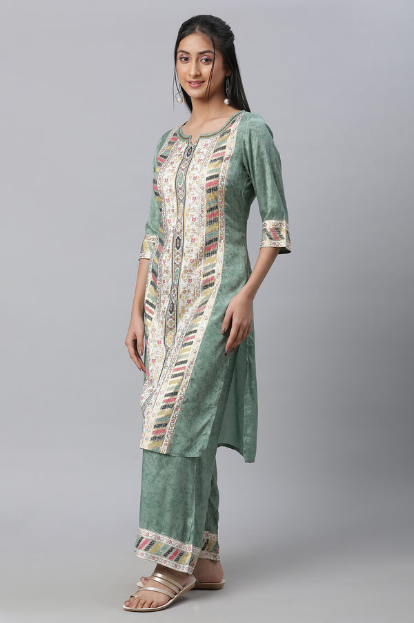 Green Printed kurta & Straight Pants Set