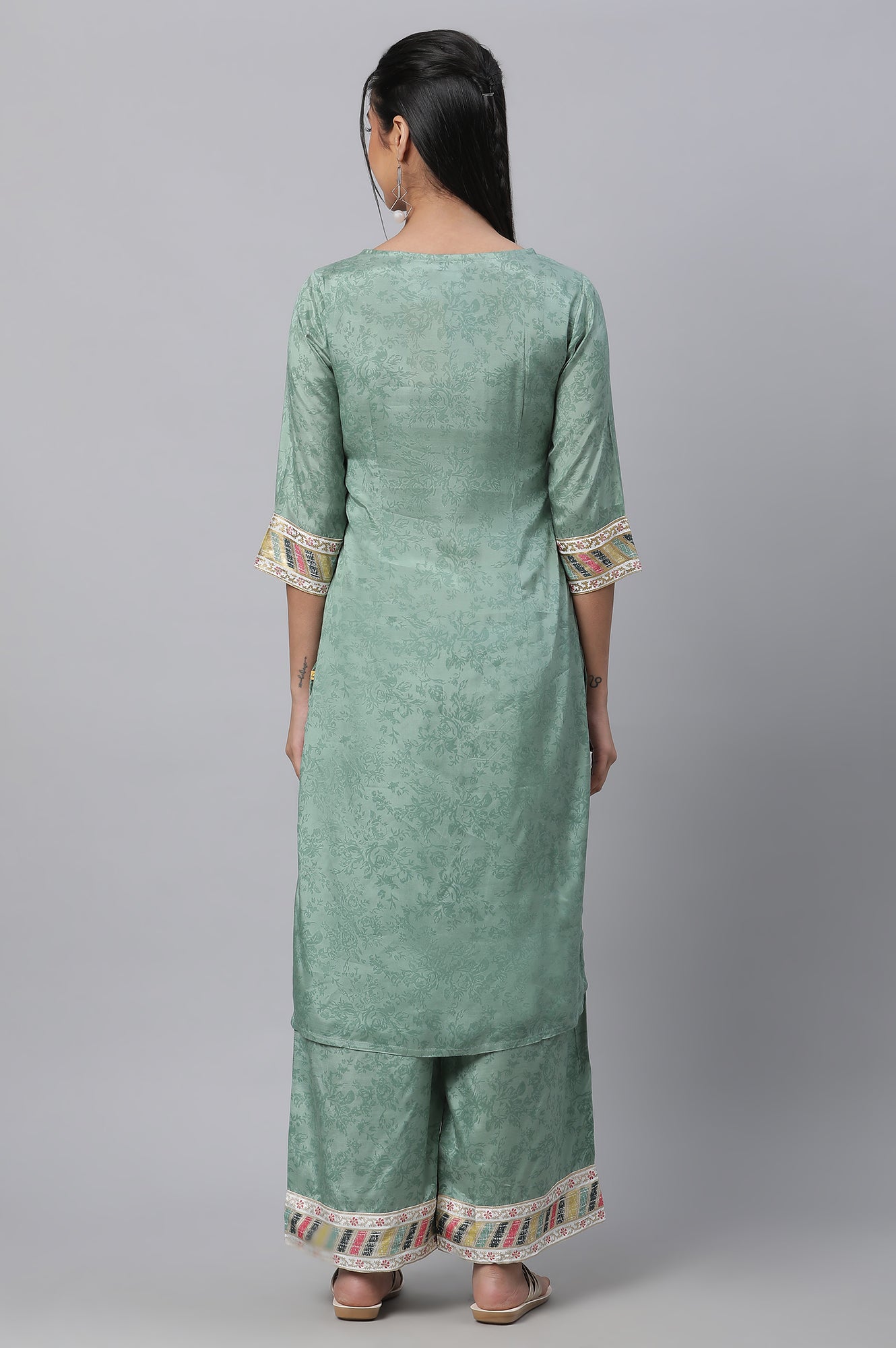 Green Printed kurta &amp; Straight Pants Set