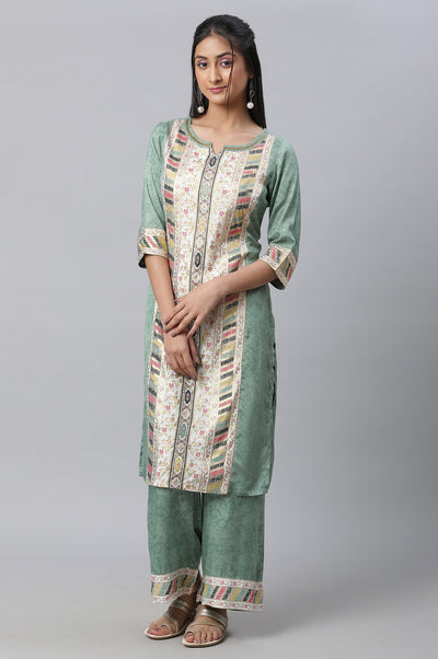 Green Printed kurta & Straight Pants Set