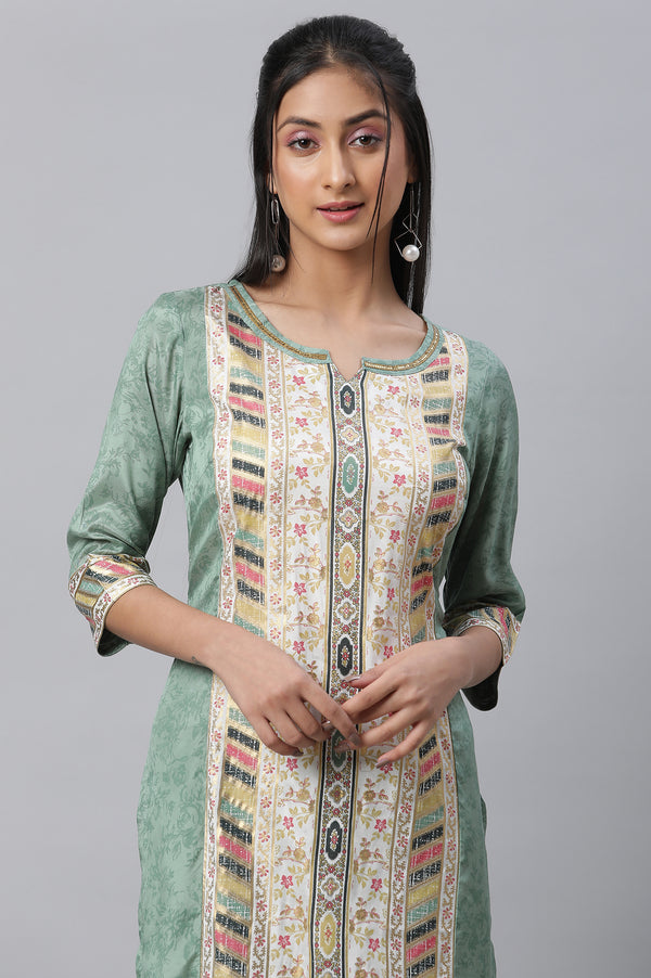 Green Printed kurta & Straight Pants Set