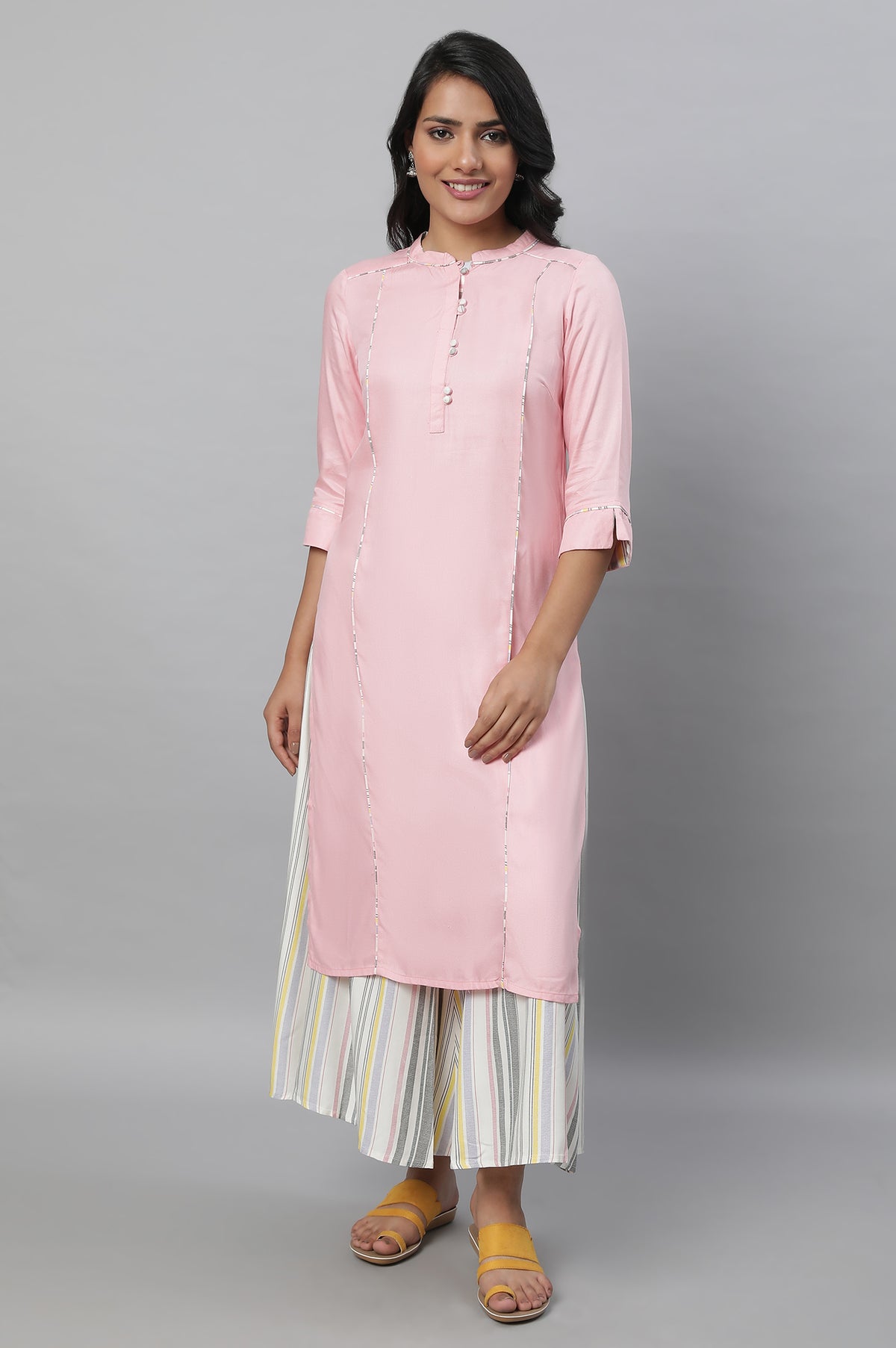 Baby Pink Solid kurta & Culottes Set - S