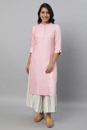 Baby Pink Solid kurta &amp; Culottes Set