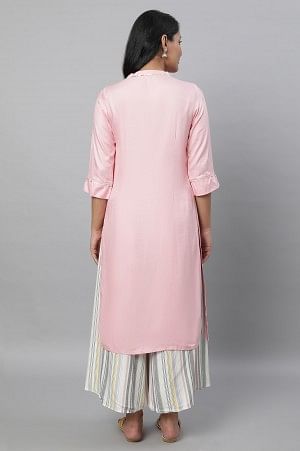 Baby Pink Solid kurta &amp; Culottes Set