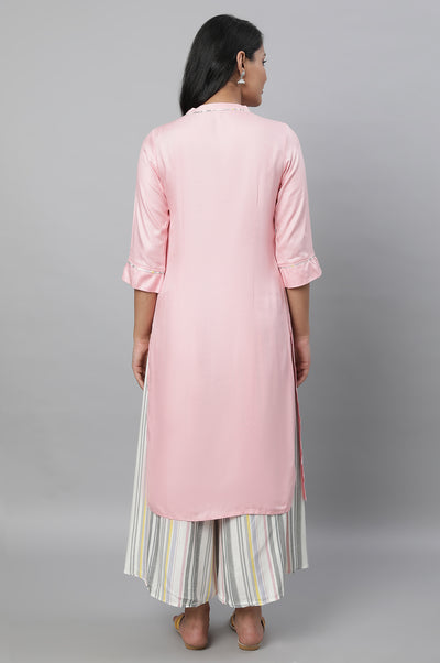 Baby Pink Solid kurta & Culottes Set